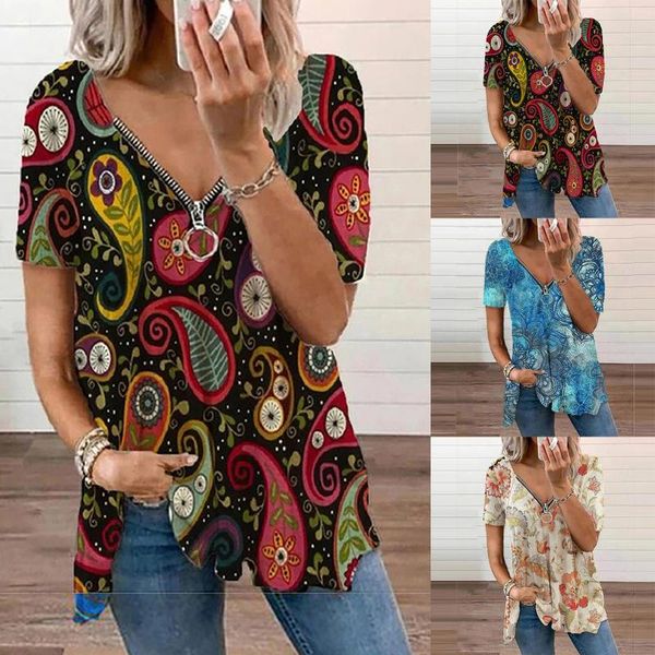women's t-shirt women fashion loose casual floral print short sleeve vintage printed zipper v neck plus size summer shirt tshirt, White
women's t-shirt women fashion loose casual floral print short sleeve vintage printed zipper v neck plus size summer shirt tshirt, White