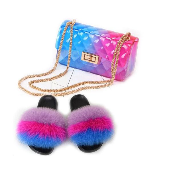 women chain rainbow jelly purse set amazing plush fluffy fur slippers girl's phone cosmetic bag furry colorful sandals, Black
women chain rainbow jelly purse set amazing plush fluffy fur slippers girl's phone cosmetic bag furry colorful sandals, Black