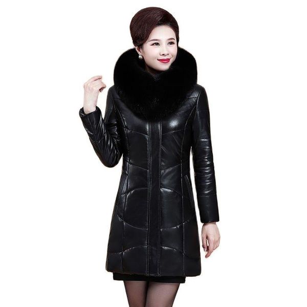 women's leather & faux 2021 middle aged jacket winter thicken warm mid-length pu coat female outerwear plus size 8xla1215, Black
women's leather & faux 2021 middle aged jacket winter thicken warm mid-length pu coat female outerwear plus size 8xla1215, Black