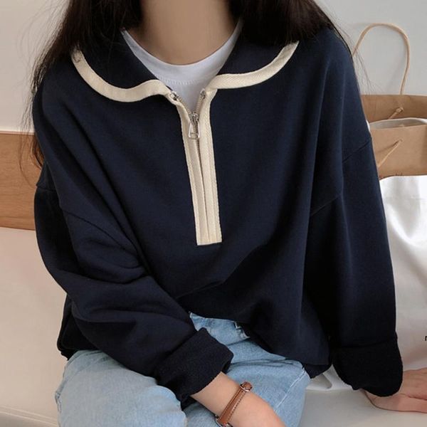 women's hoodies & sweatshirts spring autumn simple lapel zipper trim loose casual all-match long-sleeved women sweater top, Black
women's hoodies & sweatshirts spring autumn simple lapel zipper trim loose casual all-match long-sleeved women sweater top, Black