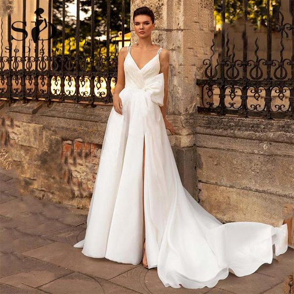 other wedding dresses sodigne satin a-line bow bridal gowns princess custom made high split gown vestido de noiva 2021, White
other wedding dresses sodigne satin a-line bow bridal gowns princess custom made high split gown vestido de noiva 2021, White
