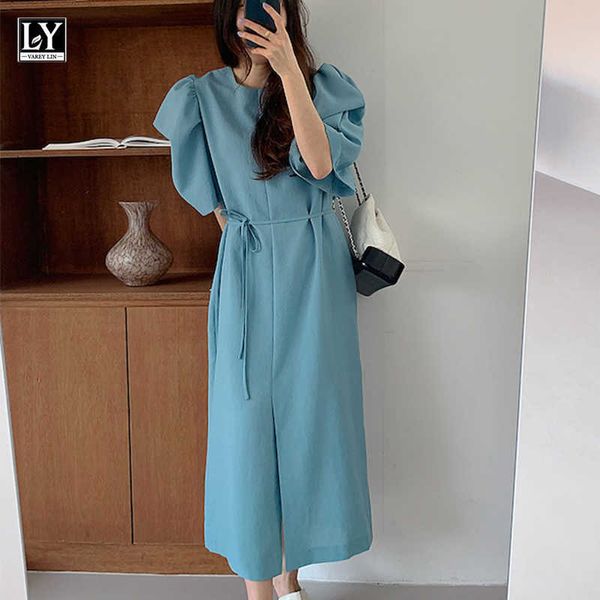 ly varey lin summer women casual o-neck solid color dresses elegant puff sleeve loose lace up medium length 210526, Black;gray
ly varey lin summer women casual o-neck solid color dresses elegant puff sleeve loose lace up medium length 210526, Black;gray