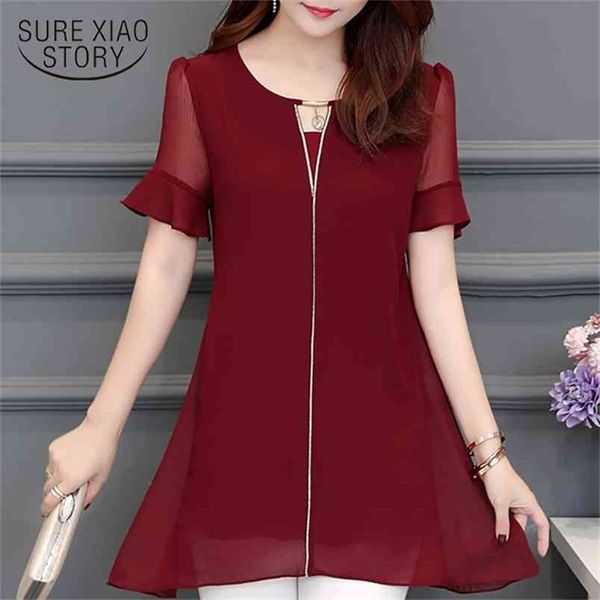 women summer blouses short sleeve solid chiffon o-neck long plus size shirt 4852 50 210506, White
women summer blouses short sleeve solid chiffon o-neck long plus size shirt 4852 50 210506, White