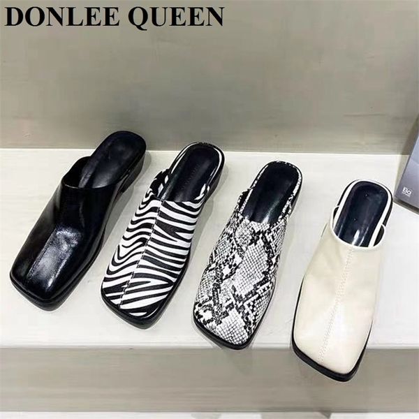 spring mule slipper low heel square toe slip on slides brand sandal outdoor flip flops zebra snake pattern shoes 210619, Black
spring mule slipper low heel square toe slip on slides brand sandal outdoor flip flops zebra snake pattern shoes 210619, Black