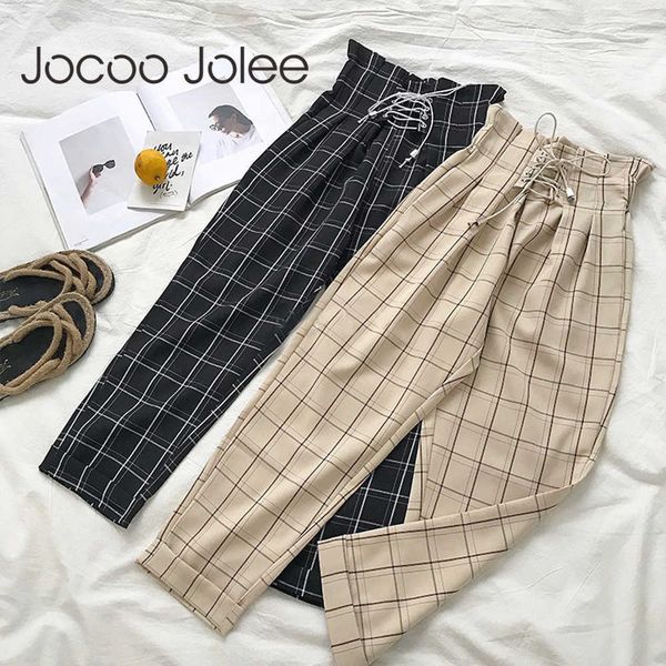 jocoo jolee japanese harajuku casual pants women fashion lace up high waist ankle length loose plaid harem pants 210619, Black;white
jocoo jolee japanese harajuku casual pants women fashion lace up high waist ankle length loose plaid harem pants 210619, Black;white