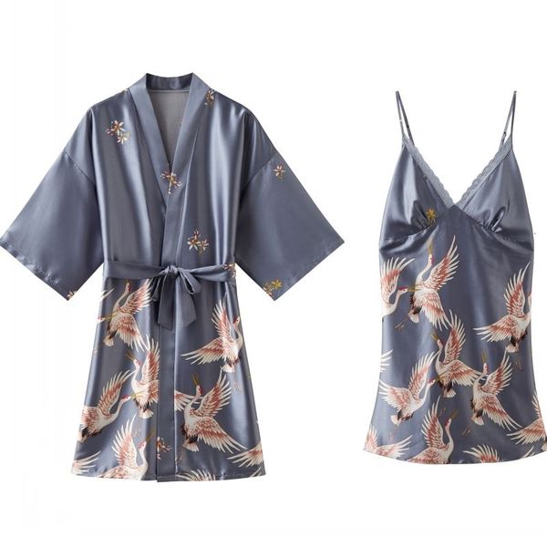 women's sleepwear with lace women robe print crane nightgown satin kimono bathrobe gown faux silk lounge wear 2pcs sleep set, Black;red
women's sleepwear with lace women robe print crane nightgown satin kimono bathrobe gown faux silk lounge wear 2pcs sleep set, Black;red