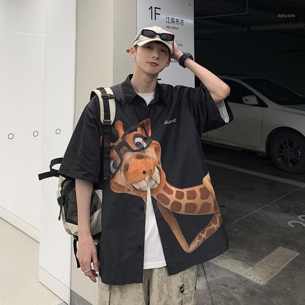 men's casual shirts 2021 summer fashion shirt giraffe creative printing half sleeve short ruffian handsome man, White;black
men's casual shirts 2021 summer fashion shirt giraffe creative printing half sleeve short ruffian handsome man, White;black