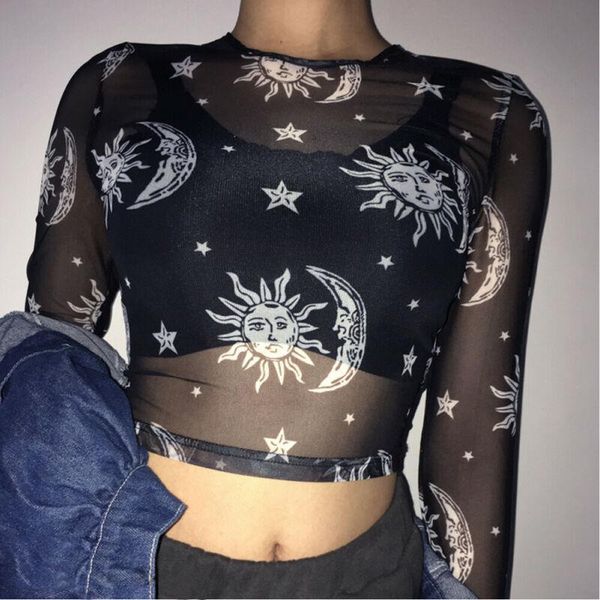 lace mesh net see women short through long sleeve transparent sun moon star print tee femininas clubwear basic, White
lace mesh net see women short through long sleeve transparent sun moon star print tee femininas clubwear basic, White