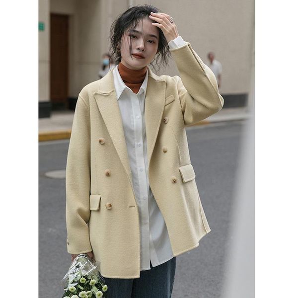 women's wool & blends (can be pographed) thin lapel hair small man double-sided tweed coat suit, Black
women's wool & blends (can be pographed) thin lapel hair small man double-sided tweed coat suit, Black