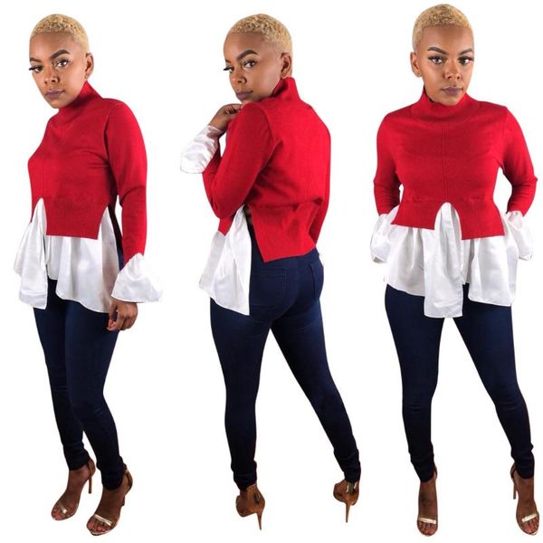 women's t-shirt red turtleneck long sleeves patchwork white shirt arrival spring and autumn women casual one piece
women's t-shirt red turtleneck long sleeves patchwork white shirt arrival spring and autumn women casual one piece