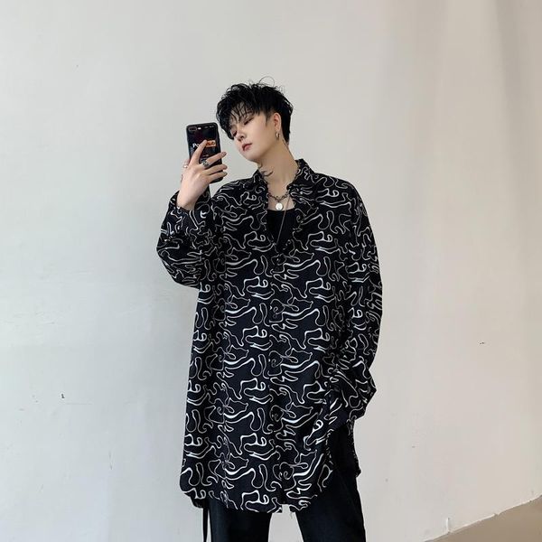 men's casual shirts men pattern print long sleeve loose shirt male streetwear hip hop dress stage show costumes, White;black
men's casual shirts men pattern print long sleeve loose shirt male streetwear hip hop dress stage show costumes, White;black
