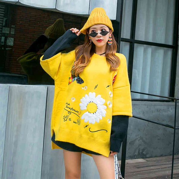 sweaters european station autumn and winter thick sweater women loose lazy style fake two-piece embroidery tide brand knitting, White;black
sweaters european station autumn and winter thick sweater women loose lazy style fake two-piece embroidery tide brand knitting, White;black