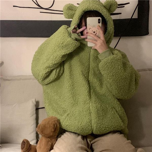 women's hoodies & sweatshirts imitation lambs wool thickening and fleece loose bear's ear round collar coat kawaii fast, Black
women's hoodies & sweatshirts imitation lambs wool thickening and fleece loose bear's ear round collar coat kawaii fast, Black