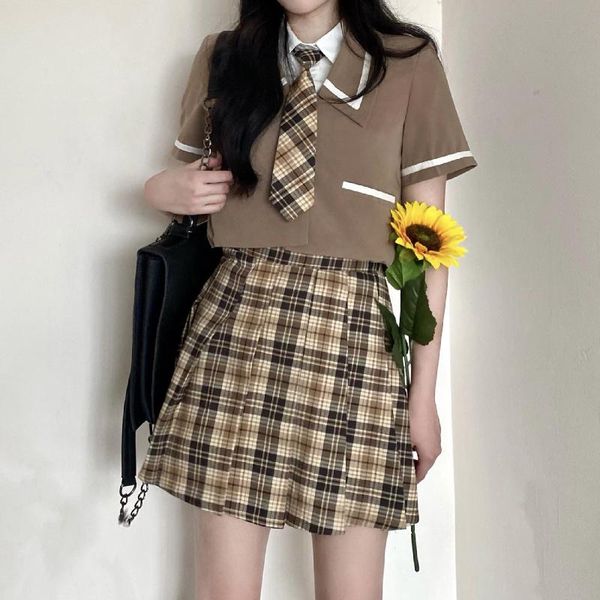 clothing sets harajuku japanese summer uniform jk style women's short sleeve pleated skirt students school streetwear plaid mini skirts, White
clothing sets harajuku japanese summer uniform jk style women's short sleeve pleated skirt students school streetwear plaid mini skirts, White