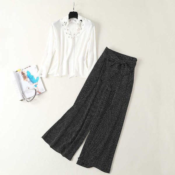fashion office ladies long sleeve turn-down collar white lacing silk and dot wide legs pants set 210526
fashion office ladies long sleeve turn-down collar white lacing silk and dot wide legs pants set 210526