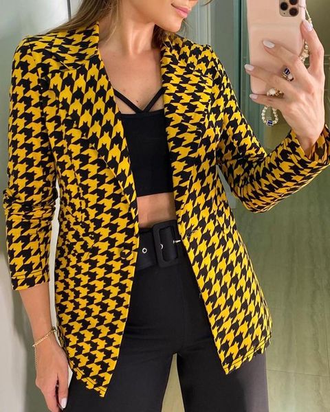 women's suits & blazers houndstooth print buttoned blazer coat women autumn 2021 fashion long sleeve coats, White;black
women's suits & blazers houndstooth print buttoned blazer coat women autumn 2021 fashion long sleeve coats, White;black