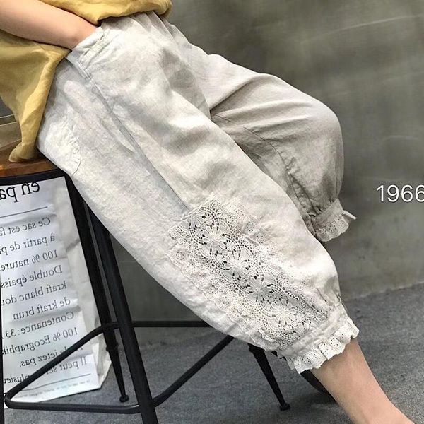summer linen lace patchwork womens capris solid color harem vintage flax trousers female, Black;white
summer linen lace patchwork womens capris solid color harem vintage flax trousers female, Black;white