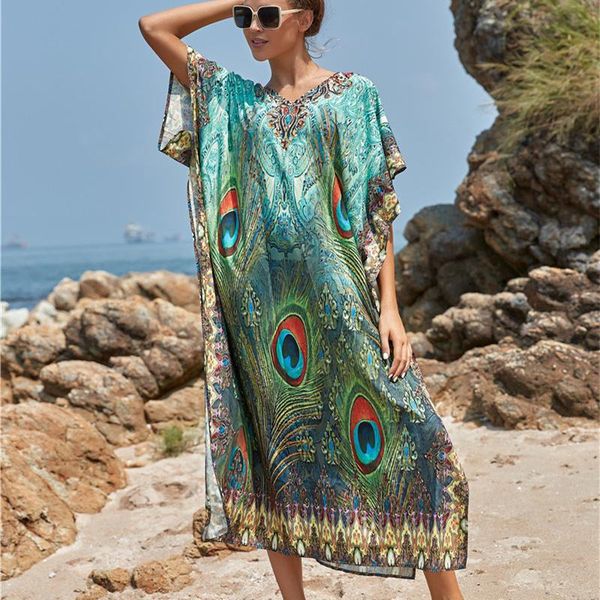 women bikini cover up pullover printed beach pareos kaftan long robe de plage dress tunic v-neck loose beachwear women's swimwear, White;black
women bikini cover up pullover printed beach pareos kaftan long robe de plage dress tunic v-neck loose beachwear women's swimwear, White;black