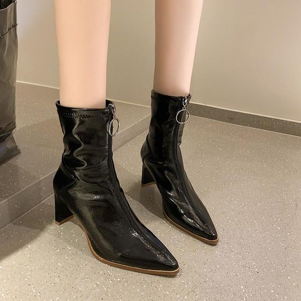 boots 2021 vogue winter warm short plush women pointed toe ankle fashion zip stiletto high heels booties party ladies shoes, Black 
boots 2021 vogue winter warm short plush women pointed toe ankle fashion zip stiletto high heels booties party ladies shoes, Black