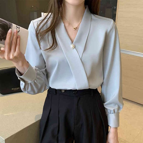 women's blouses & shirts spring stain blouse women v neck one button long sleeve elegant shirt and korean clothes chiffon zaf, White
women's blouses & shirts spring stain blouse women v neck one button long sleeve elegant shirt and korean clothes chiffon zaf, White