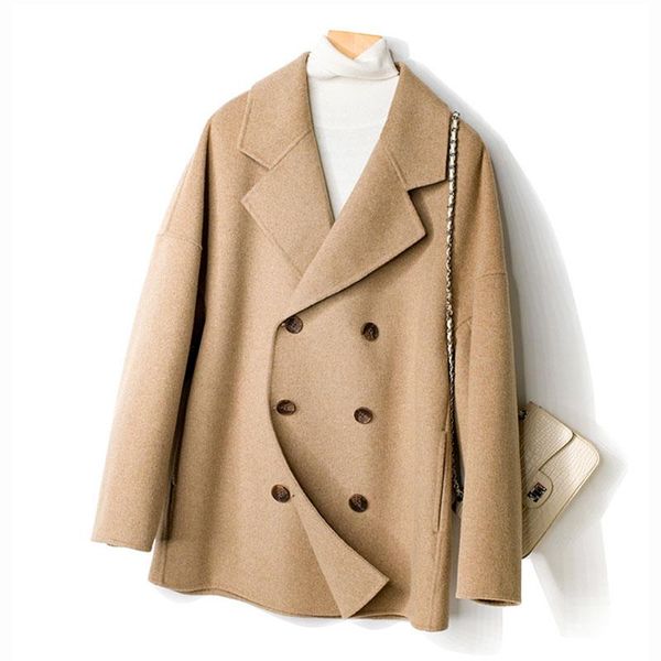 women's wool & blends autumn winter double breasted woolen coat casual fashion women long outerwear feminine a059, Black
women's wool & blends autumn winter double breasted woolen coat casual fashion women long outerwear feminine a059, Black