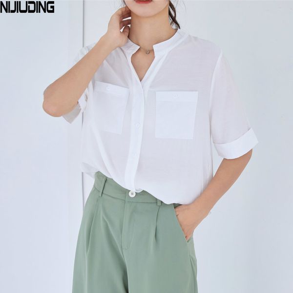 korea office ladies pure shirts for women short sleeve v-neck blouses summer single-breasted female blousas with double pockets 210514, White
korea office ladies pure shirts for women short sleeve v-neck blouses summer single-breasted female blousas with double pockets 210514, White