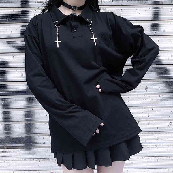 gothic black long sleeve women t-shirts harajuku vintage turn down collar cross pendant japanese streetwear femme tee shirt, White
gothic black long sleeve women t-shirts harajuku vintage turn down collar cross pendant japanese streetwear femme tee shirt, White