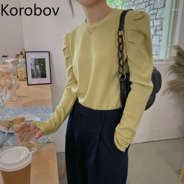 korobov 2021 arrival women sweaters vintage solid loose casual female pullovers korean elegant puff sleeve sueter mujer women's, White;black
korobov 2021 arrival women sweaters vintage solid loose casual female pullovers korean elegant puff sleeve sueter mujer women's, White;black
