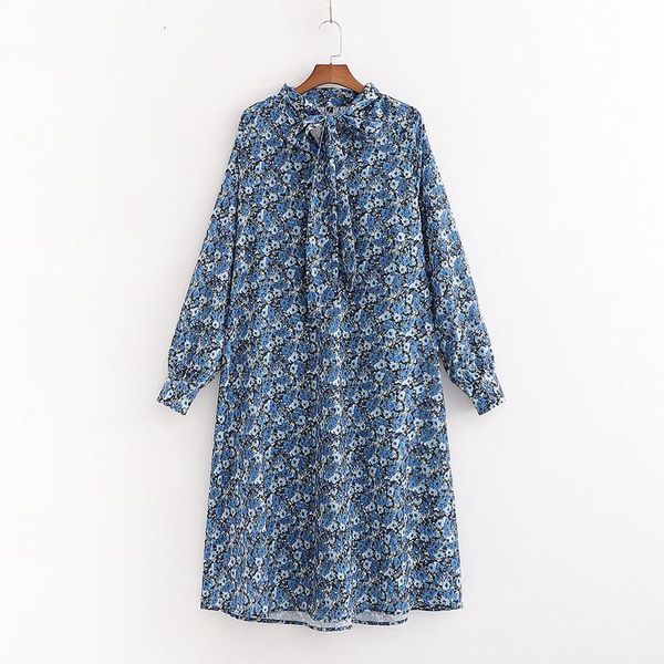 dresses print bow-neck long sleeves midi loose elegant casual blue for women vestidos femme robe, Black;gray 
dresses print bow-neck long sleeves midi loose elegant casual blue for women vestidos femme robe, Black;gray