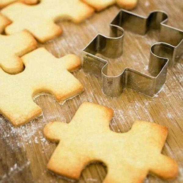 4pcs/set 3d puzzle shape cookie cutter steel biscuit diy fondant bakeware toast cake mold dessert d5a8 baking moulds