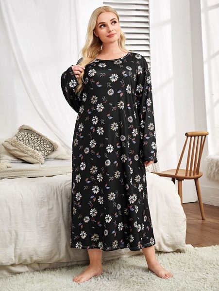 plus floral print night dress f59p#, Black;white
plus floral print night dress f59p#, Black;white