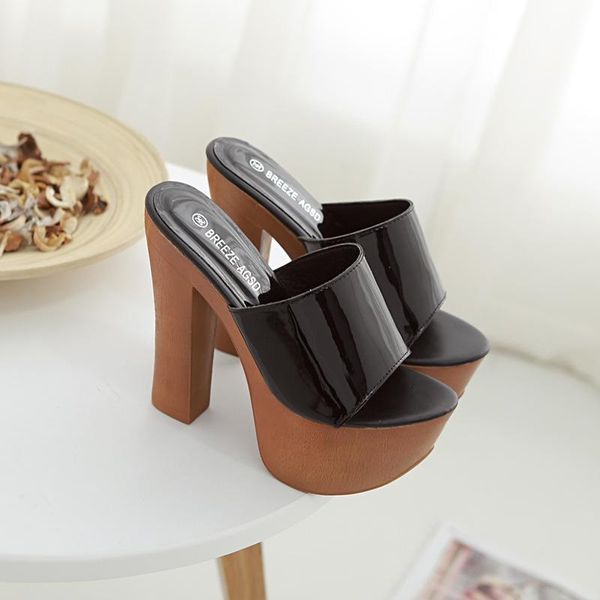 slippers summer patent leather women's korean fashion wild ultra high heel waterproof platform, Black
slippers summer patent leather women's korean fashion wild ultra high heel waterproof platform, Black
