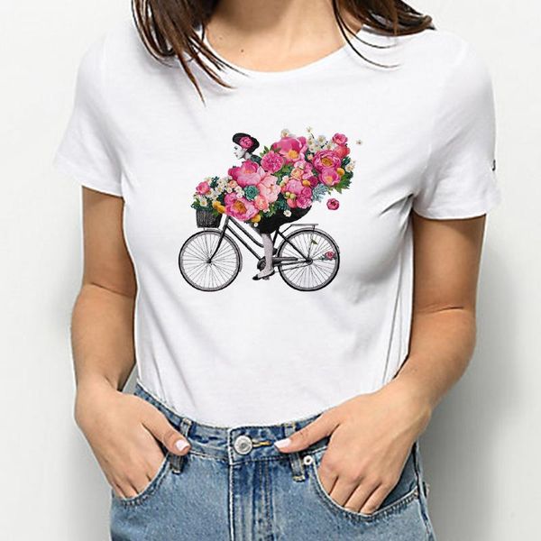 women's t-shirt streetwear casual women summer t shirts exquisite cute flower girl giving bicycle printed tshirt hipster, White
women's t-shirt streetwear casual women summer t shirts exquisite cute flower girl giving bicycle printed tshirt hipster, White