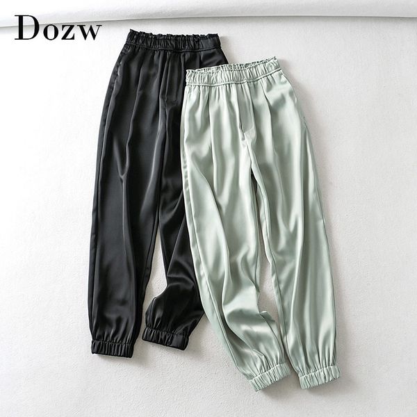 women fashion solid satin joggers pants high elastic waist long sweatpants trousers female casual pencil pants bottoms 210414, Black;white
women fashion solid satin joggers pants high elastic waist long sweatpants trousers female casual pencil pants bottoms 210414, Black;white