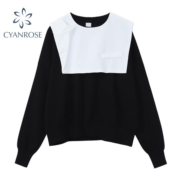 black sweater women with square shawl vintage korean casual long sleeve spring knitted fashion ulzzang y2k loose knitwear 210417, White;black
black sweater women with square shawl vintage korean casual long sleeve spring knitted fashion ulzzang y2k loose knitwear 210417, White;black