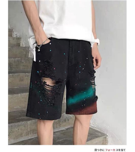 men's jeans shorts tie-dyed denim trend paint dot splash ink design sense beggar hole five high street pants, Blue
men's jeans shorts tie-dyed denim trend paint dot splash ink design sense beggar hole five high street pants, Blue