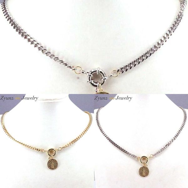 neck trumpet necklace with cuban clasp, 5-piece set, gold / silver, religious cross, san benito q0809
neck trumpet necklace with cuban clasp, 5-piece set, gold / silver, religious cross, san benito q0809