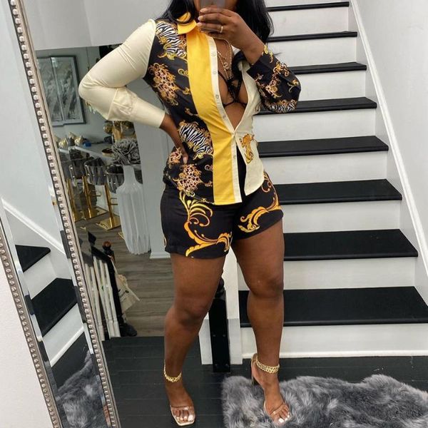 women's tracksuits zaggin women 2021 fashion street casual style sets long sleeve lapel shirt elastic short pants printed two piece, Gray
women's tracksuits zaggin women 2021 fashion street casual style sets long sleeve lapel shirt elastic short pants printed two piece, Gray