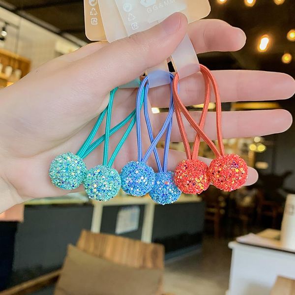 hair accessories 2pcs cute color ball princess headwear kids elastic bands children tie ropes girls headdress, Slivery;white