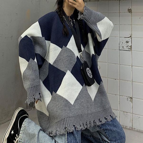 women's sweaters sweater women diamond plaid pullover retro 2021 vintage knit irregular collar fashion casual female autumn wear, White;black
women's sweaters sweater women diamond plaid pullover retro 2021 vintage knit irregular collar fashion casual female autumn wear, White;black