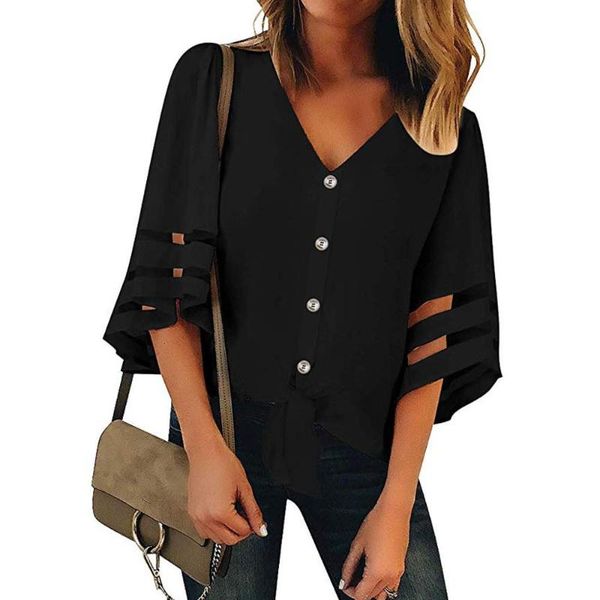 summer lady chiffon blouse women button v neck mesh panel 3/4 bell sleeve loose shirt casual v-neck women's blouses & shirts, White
summer lady chiffon blouse women button v neck mesh panel 3/4 bell sleeve loose shirt casual v-neck women's blouses & shirts, White