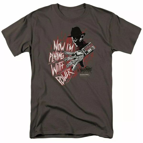 a nightmare on elm street playing with power t shirt licensed movie tee charcoal, White;black
a nightmare on elm street playing with power t shirt licensed movie tee charcoal, White;black