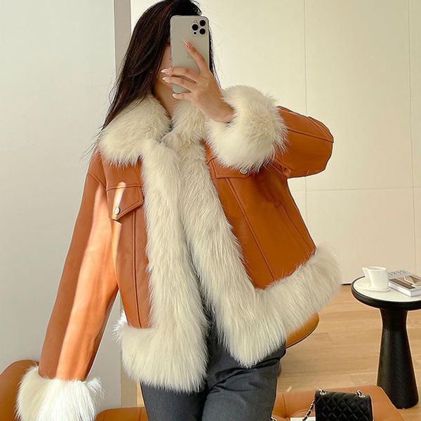 women's fur & faux pu patchwork ladies long sleeve bolero jacket winter coat women korean elegant white short leather jackets, Black
women's fur & faux pu patchwork ladies long sleeve bolero jacket winter coat women korean elegant white short leather jackets, Black