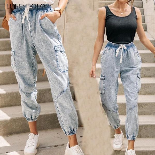 lugentolo women's washed drawstring jeans casual bleached fashion pocket elastic waist loose female street simple pencil, Blue
lugentolo women's washed drawstring jeans casual bleached fashion pocket elastic waist loose female street simple pencil, Blue