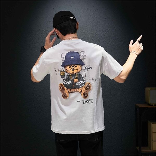 bear t-shirt short cotton fashion brand 2021 new half sleeve men's summer loose, White;black
bear t-shirt short cotton fashion brand 2021 new half sleeve men's summer loose, White;black