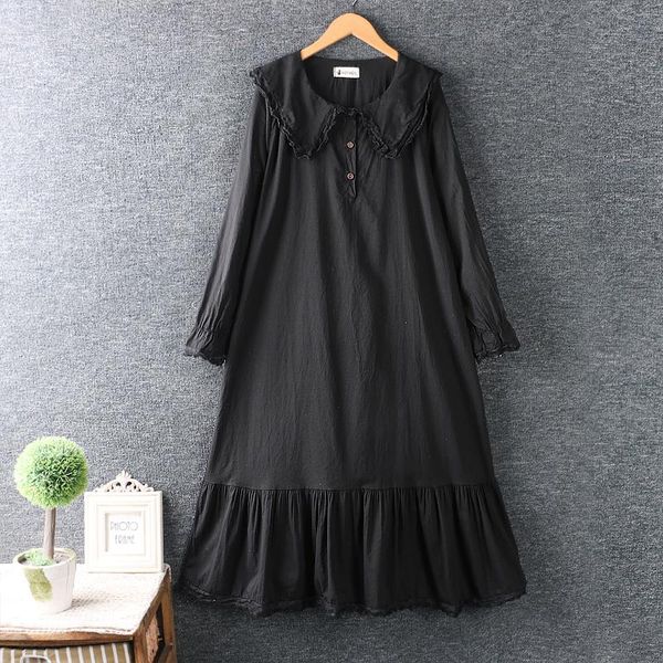 casual dresses 2021 japan style mori girl women dress lace turndown collar solid color cotton linen loose long sleeve, Black;gray
casual dresses 2021 japan style mori girl women dress lace turndown collar solid color cotton linen loose long sleeve, Black;gray