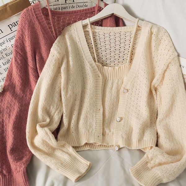 women's knits & tees 2021autumn sets wild short camisole +slim v neck hollow out sweatersingle-breasted long-sleeved knit cardigan sol, White
women's knits & tees 2021autumn sets wild short camisole +slim v neck hollow out sweatersingle-breasted long-sleeved knit cardigan sol, White