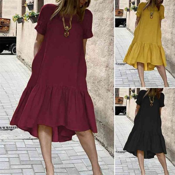 women dress holiday summer dresses short sleeve sundress solid casual ruffles loose vestidos pockets o-neck robe femme 5xl 210517, Black;gray
women dress holiday summer dresses short sleeve sundress solid casual ruffles loose vestidos pockets o-neck robe femme 5xl 210517, Black;gray