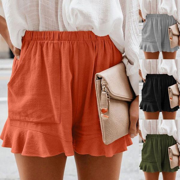 women summer elastic waist loose shorts solid color ruffles hem wide leg female 2021 casual with large pockets streetwear women's, White;black
women summer elastic waist loose shorts solid color ruffles hem wide leg female 2021 casual with large pockets streetwear women's, White;black