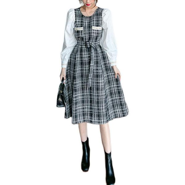 round neck puff sleeve embroidery plaid shirt stitching lacing tweed dress party d3021 casual dresses, Black;gray
round neck puff sleeve embroidery plaid shirt stitching lacing tweed dress party d3021 casual dresses, Black;gray